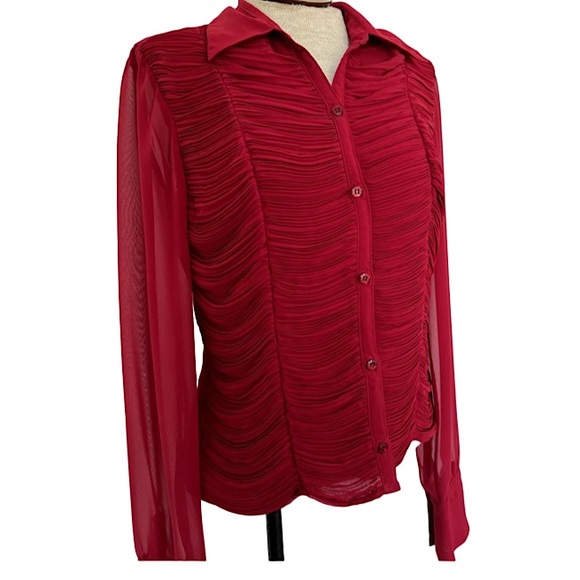 Vintage A.B.S Allen Schwartz sz Large Cherry Red Shirred Blouse - Picture 1 of 4